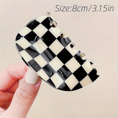 Checkered Hair Claw Clips Vintage Lattice Print Barrettes Strong Hold Clamp
