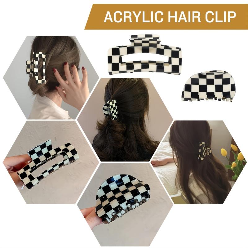 Checkered Hair Claw Clips Vintage Lattice Print Barrettes Strong Hold Clamp