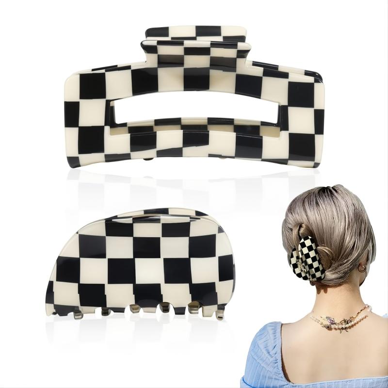 Checkered Hair Claw Clips Vintage Lattice Print Barrettes Strong Hold Clamp