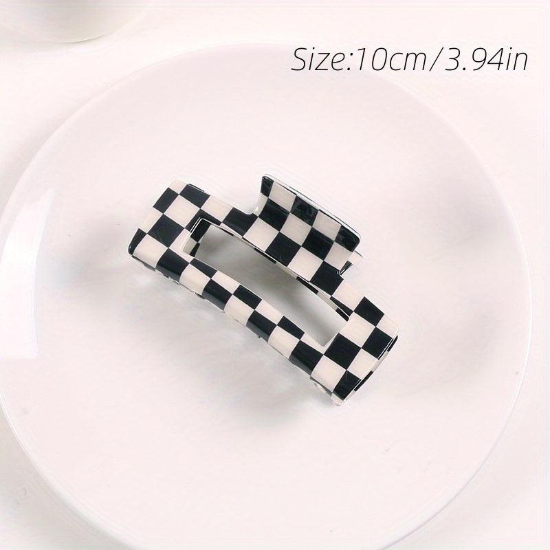 Checkered Hair Claw Clips Vintage Lattice Print Barrettes Strong Hold Clamp