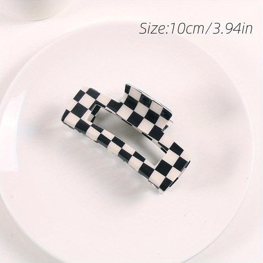 Checkered Hair Claw Clips Vintage Lattice Print Barrettes Strong Hold Clamp