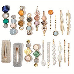 Marble Print Hair Clip Set - Resin Side Clip & Faux Pearl Card Barrette