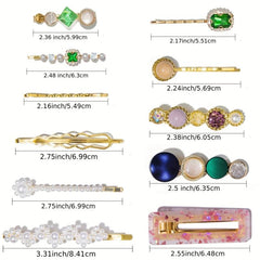 Marble Print Hair Clip Set - Resin Side Clip & Faux Pearl Card Barrette