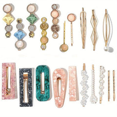 Marble Print Hair Clip Set - Resin Side Clip & Faux Pearl Card Barrette