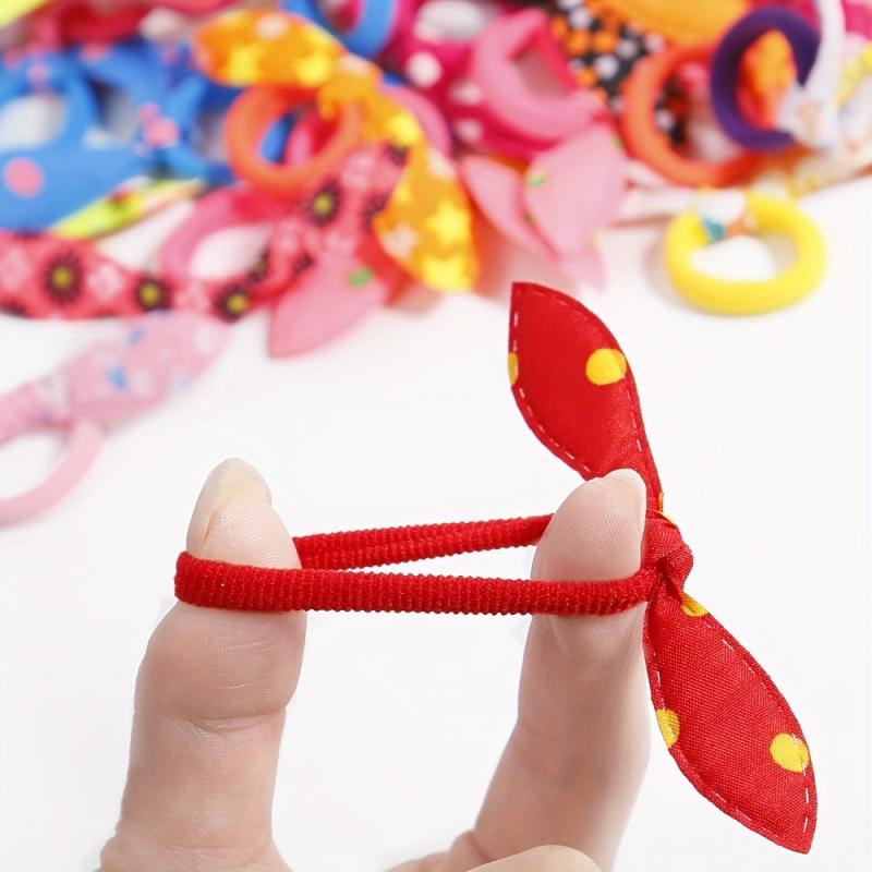 50PCS Bag Elastic Hair Tie Rabbit Ears Ribbon Hair Tie Rubber Band