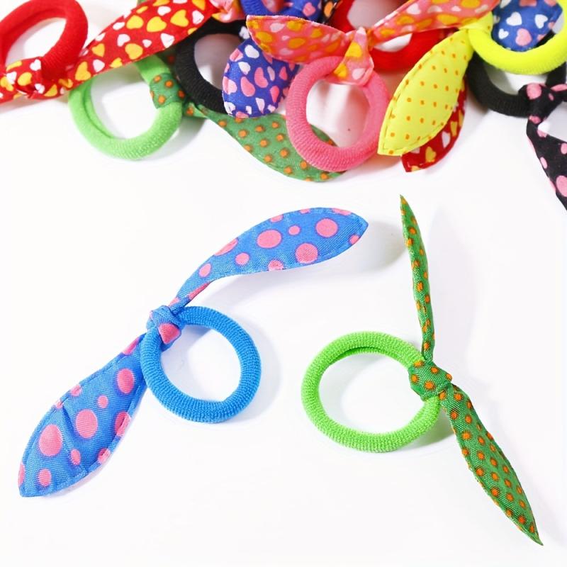 50PCS Bag Elastic Hair Tie Rabbit Ears Ribbon Hair Tie Rubber Band