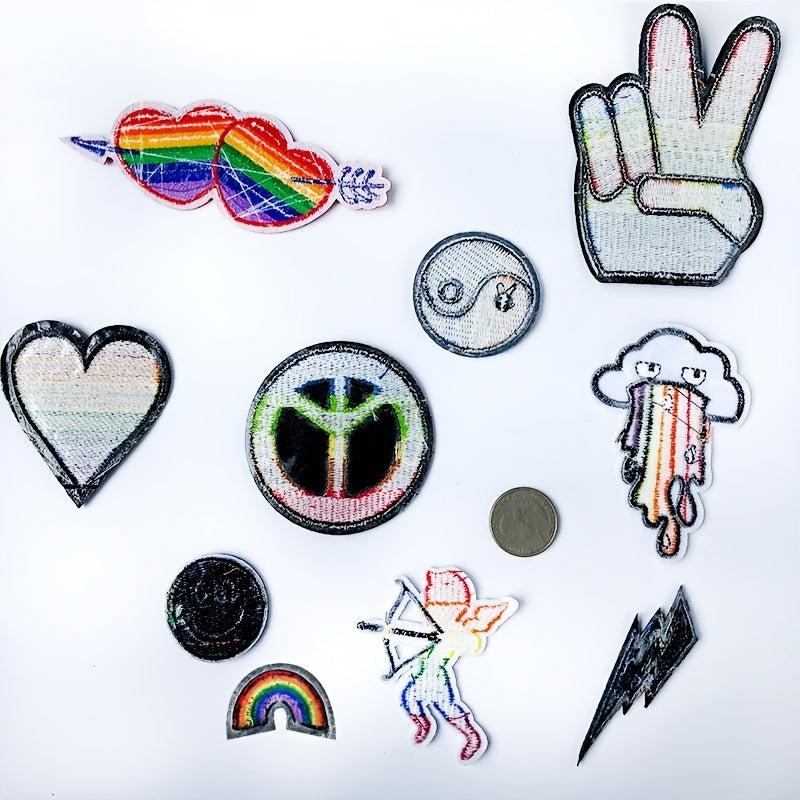 10pcs LGBT Rainbow Patch Embroidery Fabric Stickers Gay Lesbian Bisexual Transge