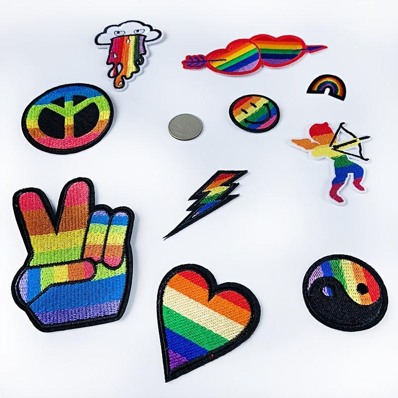 10pcs LGBT Rainbow Patch Embroidery Fabric Stickers Gay Lesbian Bisexual Transge
