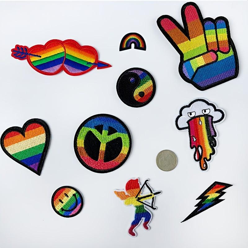 10pcs LGBT Rainbow Patch Embroidery Fabric Stickers Gay Lesbian Bisexual Transge