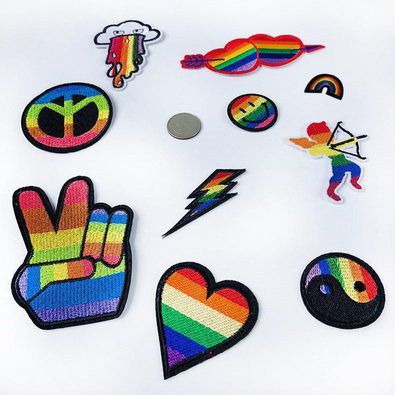 10pcs LGBT Rainbow Patch Embroidery Fabric Stickers Gay Lesbian Bisexual Transge