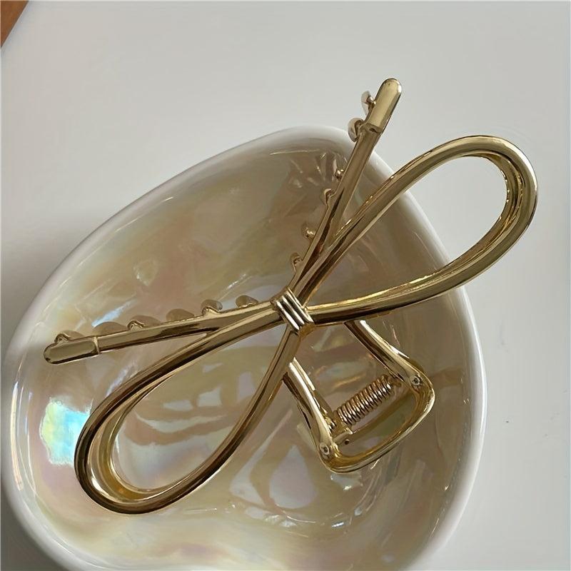 Golden Bowknot Hair Claw Clip Strong Hold Hair Jaw Clip Thick Hair Accessories