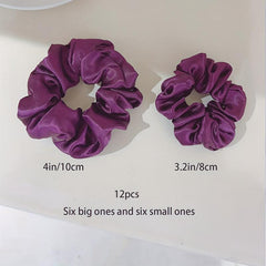 12pcs Y2K Solid Satin Scrunchies Elastic Ponytail Holder Hair Accessories