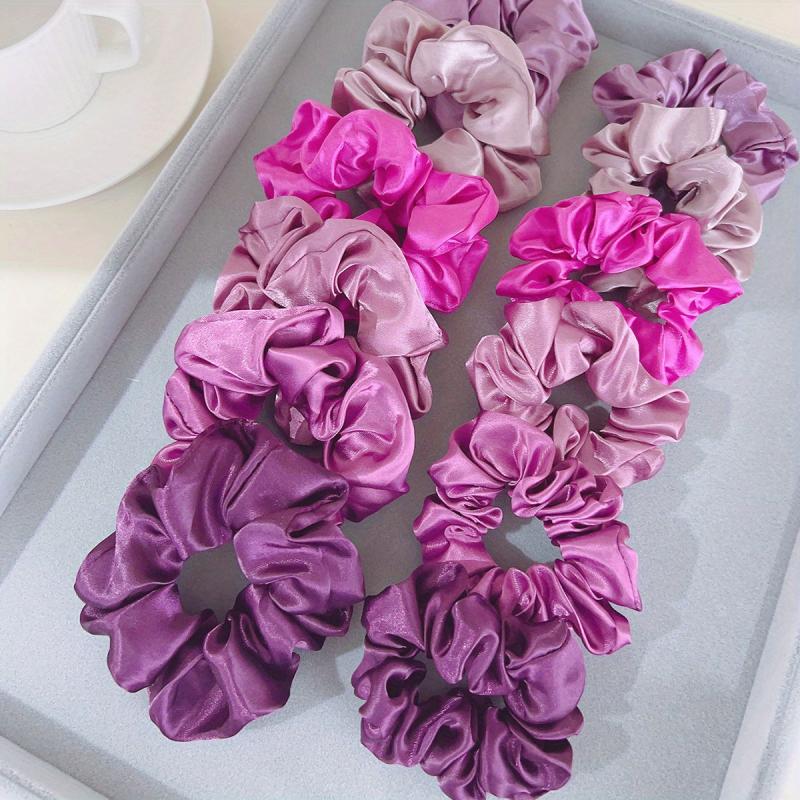 12pcs Y2K Solid Satin Scrunchies Elastic Ponytail Holder Hair Accessories