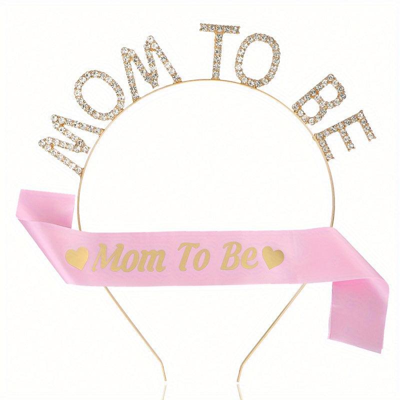 MOM TO BE Rhinestone Headband & Sash Set