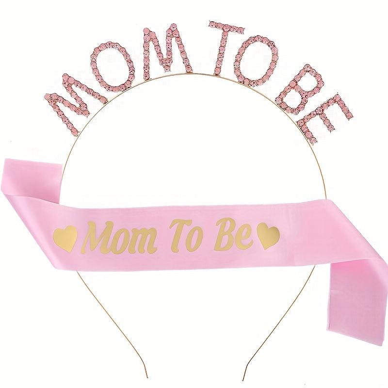 MOM TO BE Rhinestone Headband & Sash Set