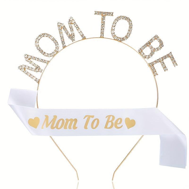 MOM TO BE Rhinestone Headband & Sash Set