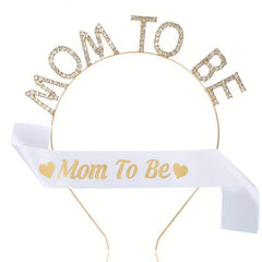 MOM TO BE Rhinestone Headband & Sash Set