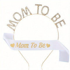 MOM TO BE Rhinestone Headband & Sash Set