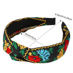 Embroidery Knotted Flower Hairband Boho Headband for Women Girls