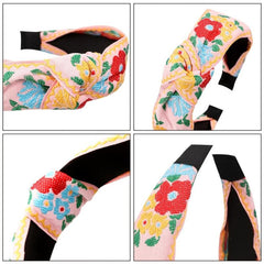 Embroidery Knotted Flower Hairband Boho Headband for Women Girls