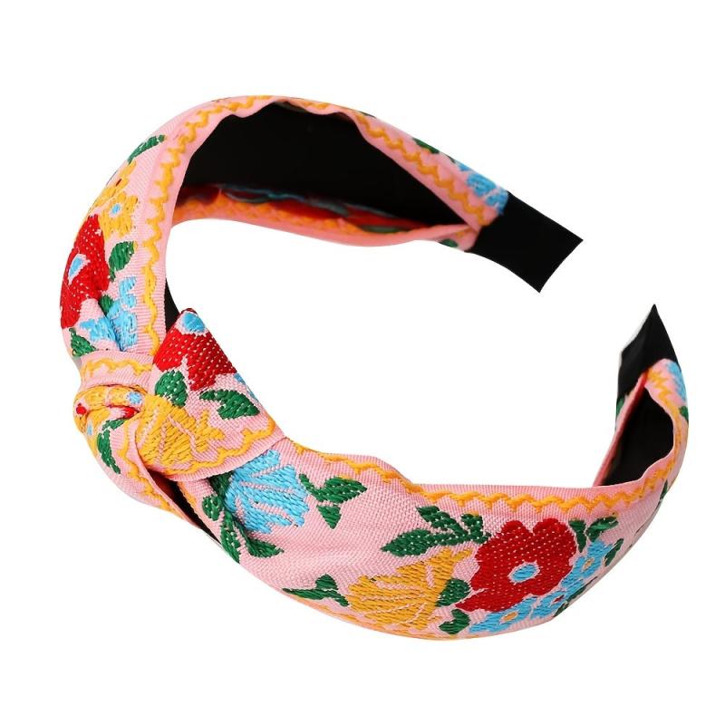 Embroidery Knotted Flower Hairband Boho Headband for Women Girls