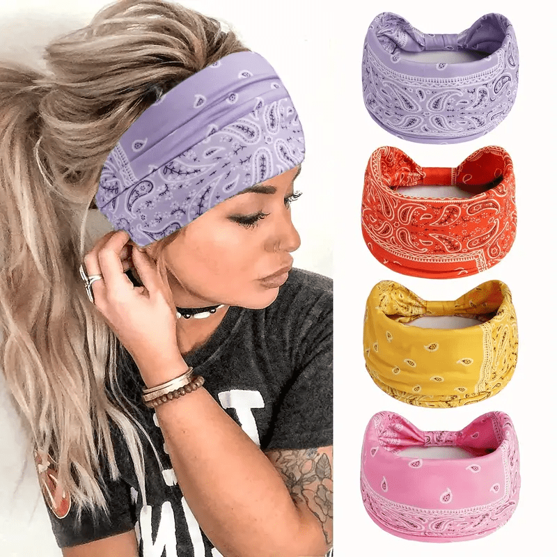 Boho Paisley Pattern Hair Band Elastic Sports Sweatband