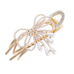Flower Duckbill Clip Faux Pearl Hair Barrette Crystal Ponytail Hair Pins