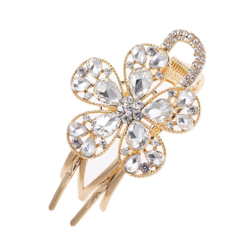 Flower Duckbill Clip Faux Pearl Hair Barrette Crystal Ponytail Hair Pins