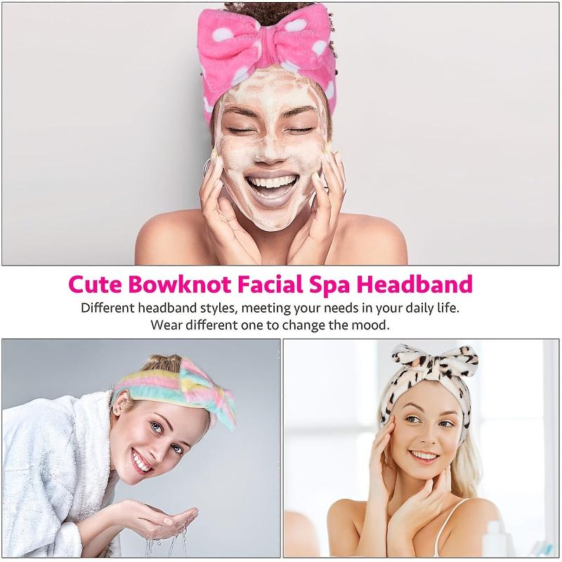 6pcs Spa Headband Bow Hair Band Women Soft Coral Fleece Bowknot Head Wraps