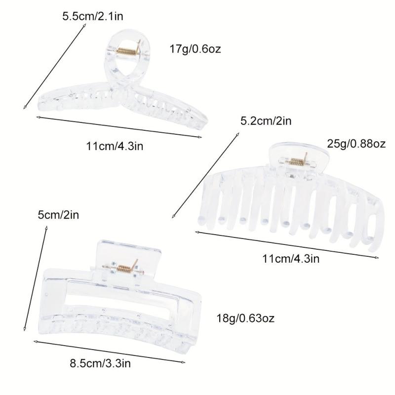 3pcs Transparent Cross Square Hair Claw Hair Clip for Women