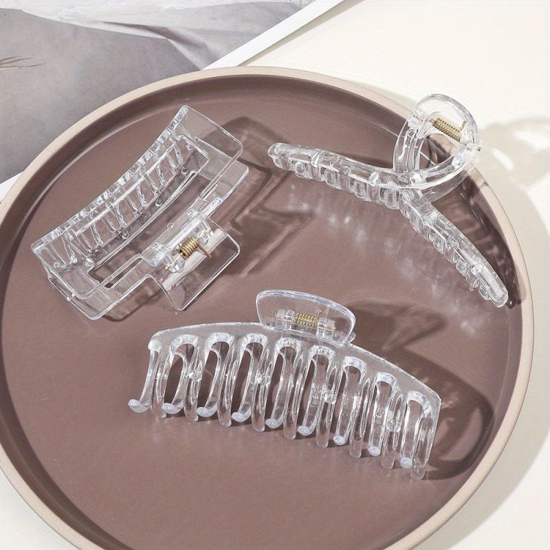 3pcs Transparent Cross Square Hair Claw Hair Clip for Women