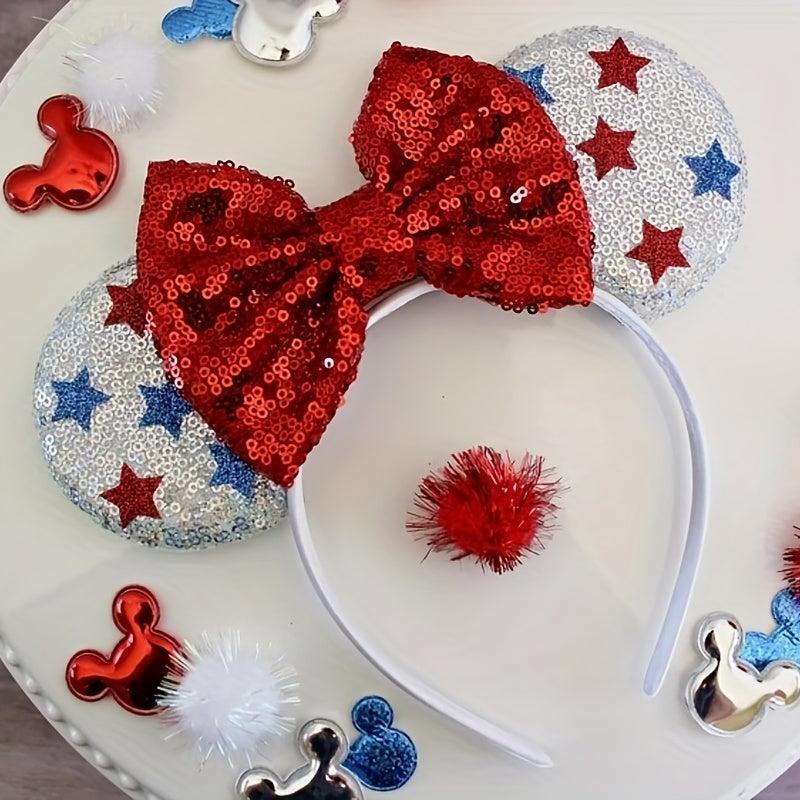 Independence Bow Knot Hair Band American Flag Element Sequin Hair Band