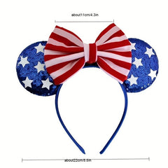 Independence Bow Knot Hair Band American Flag Element Sequin Hair Band
