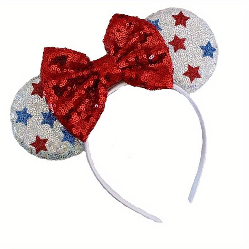 Independence Bow Knot Hair Band American Flag Element Sequin Hair Band