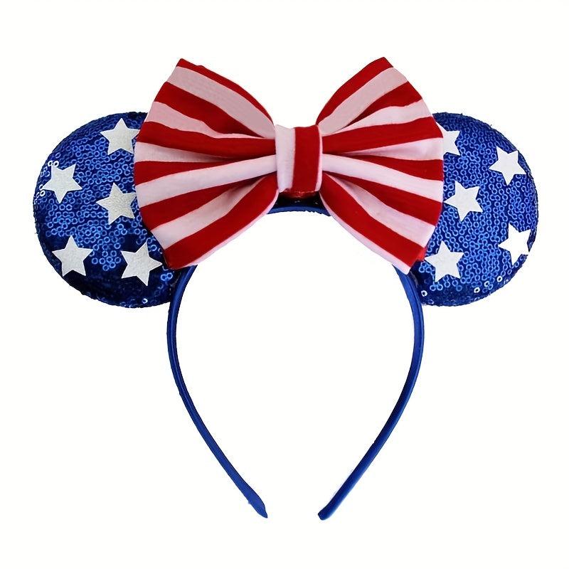 Independence Bow Knot Hair Band American Flag Element Sequin Hair Band