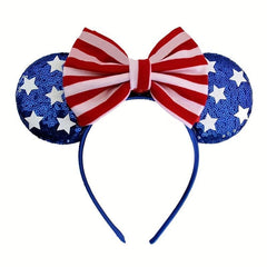 Independence Bow Knot Hair Band American Flag Element Sequin Hair Band