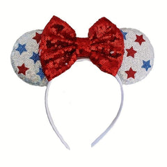 Independence Bow Knot Hair Band American Flag Element Sequin Hair Band