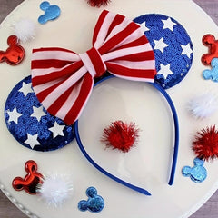 Independence Bow Knot Hair Band American Flag Element Sequin Hair Band