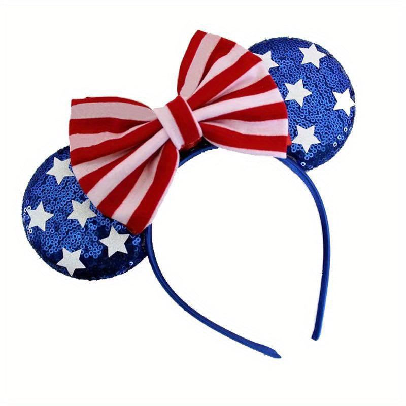 Independence Bow Knot Hair Band American Flag Element Sequin Hair Band