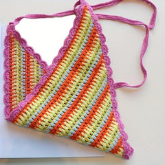 Rainbow Crochet Triangle Scarf & Headband Set for Women