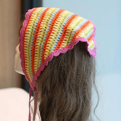 Rainbow Crochet Triangle Scarf & Headband Set for Women