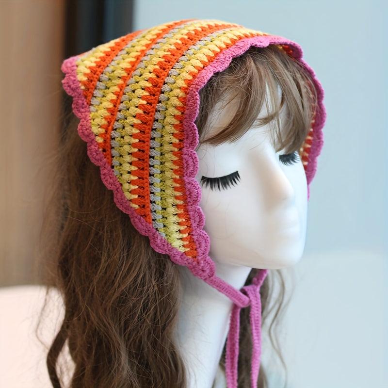 Rainbow Crochet Triangle Scarf & Headband Set for Women