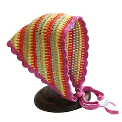 Rainbow Crochet Triangle Scarf & Headband Set for Women