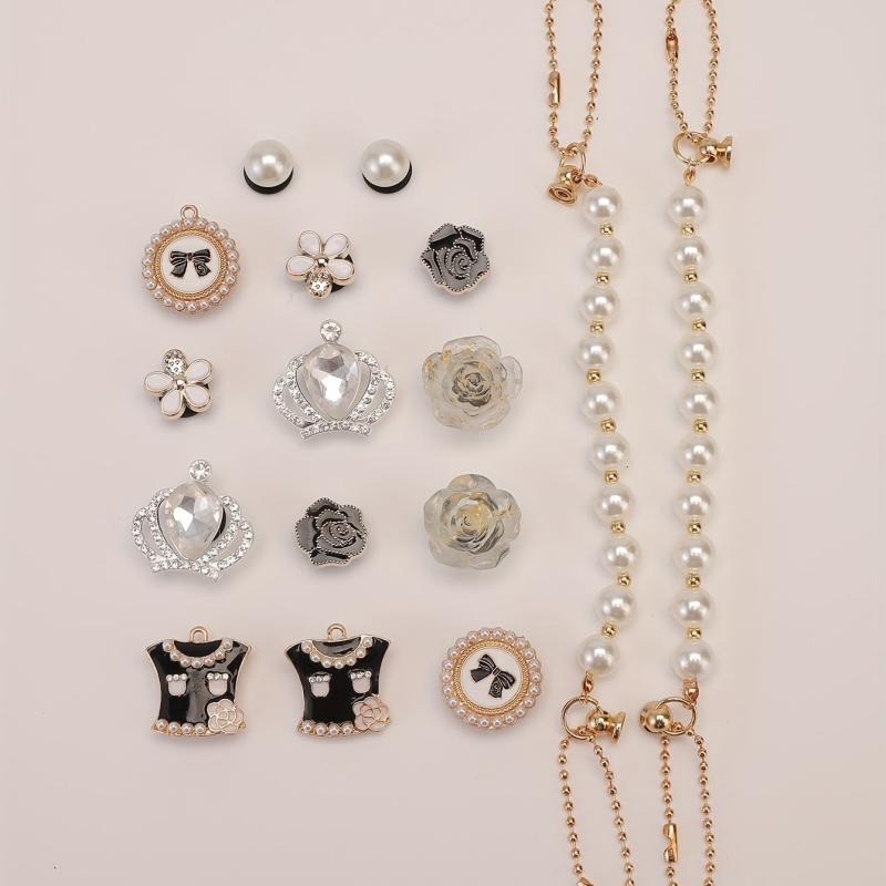 16pcs Rhinestone Pearl Shoe Charm Clog Sandal Buckle Resin Shoe Accessory