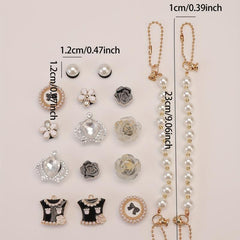 16pcs Rhinestone Pearl Shoe Charm Clog Sandal Buckle Resin Shoe Accessory
