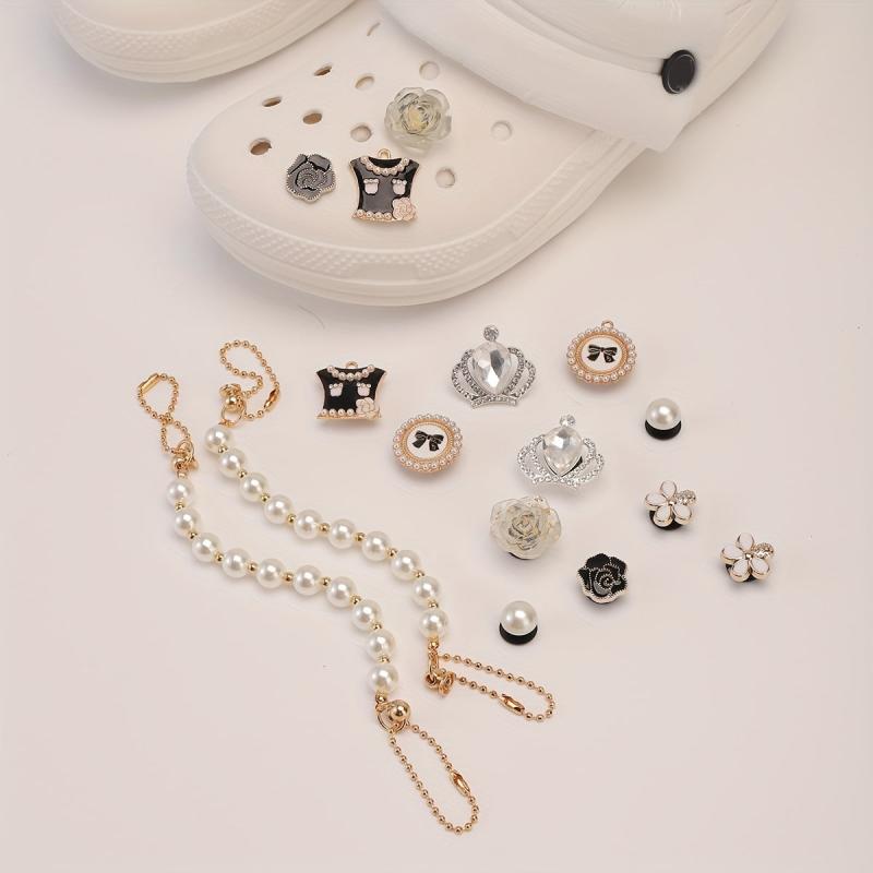 16pcs Rhinestone Pearl Shoe Charm Clog Sandal Buckle Resin Shoe Accessory
