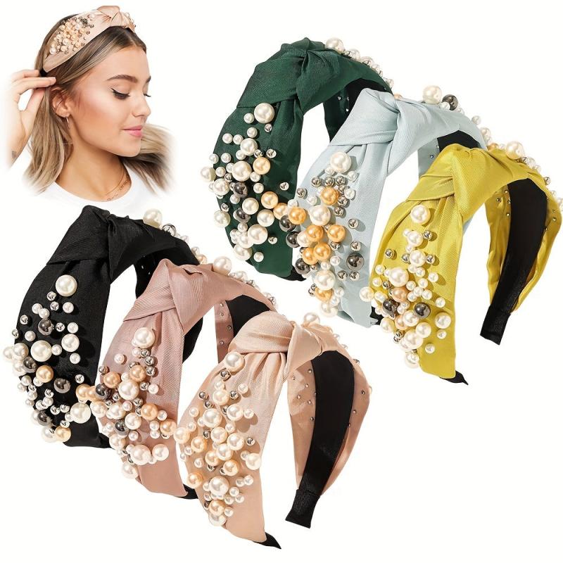 Faux Pearl Headband Wide Brim Beaded Headdress Hair Accessories