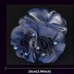 Retro Floral Hair Tie with Rhinestone Mesh Hair Rope