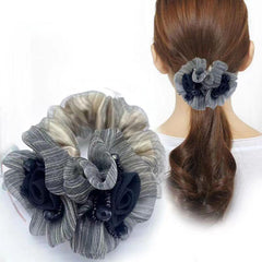 Retro Floral Hair Tie with Rhinestone Mesh Hair Rope