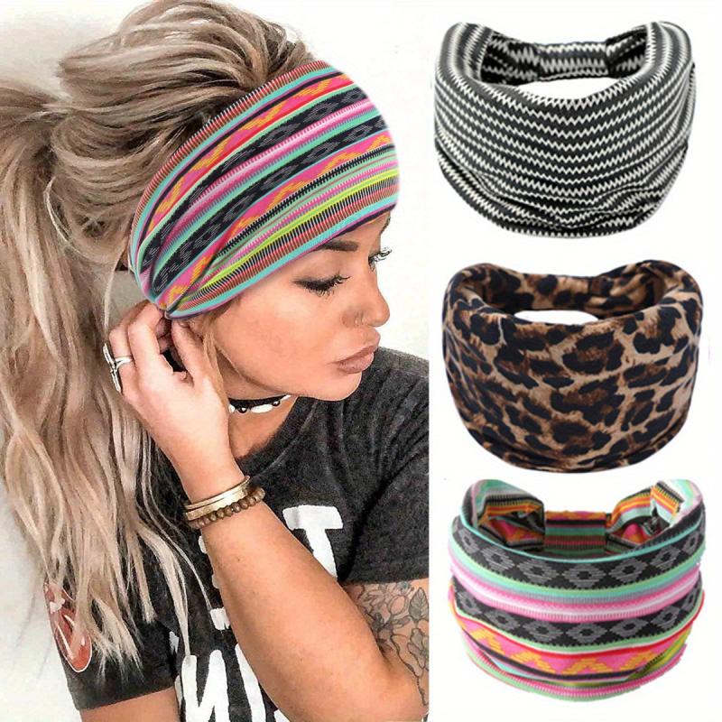 Boho Headband Wide Sweatband Leopard Pattern Hair Band Women Girls